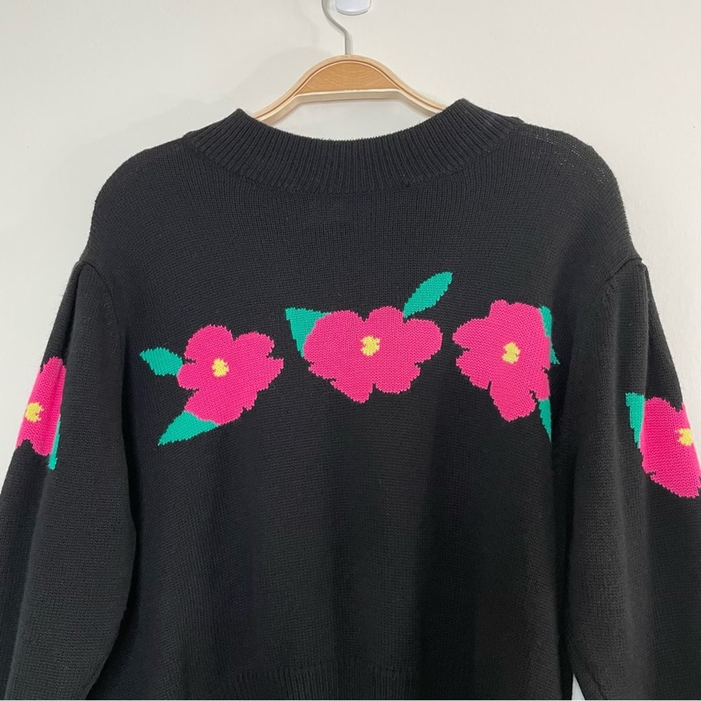 RIXO Nell Jumper Sweater Flower Wool Blend Large Cozy Grannycore - Picture 3 of 11